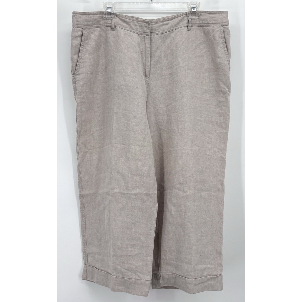 J Jill Linen Cropped Wide Leg Pants Size 18 Beige Casual Cuffed Lightweight